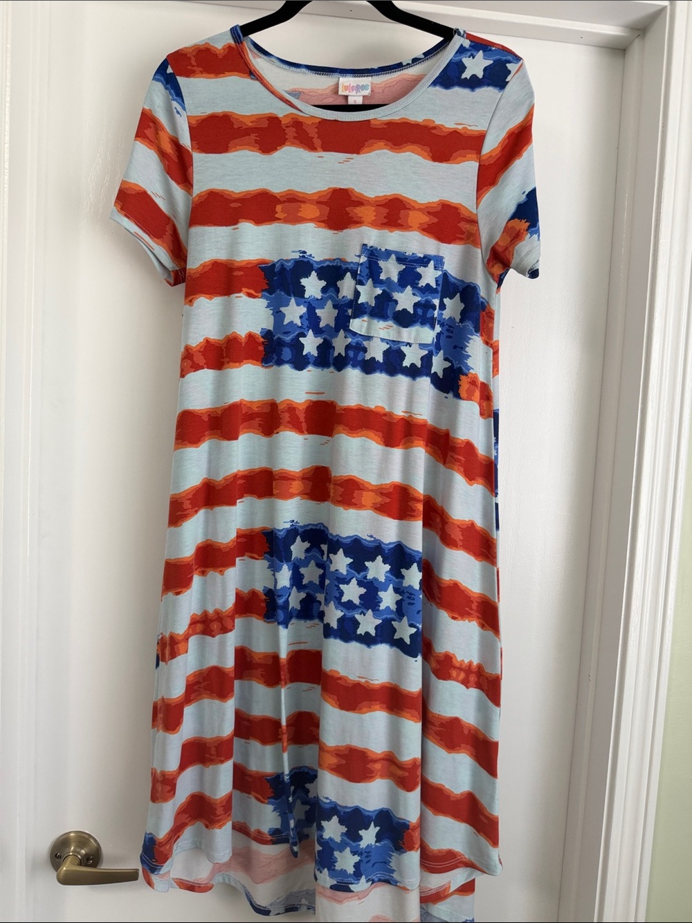 LuLaRoe Americana Carly S Sleeve Flag Print Dress - Blue & Red - Small